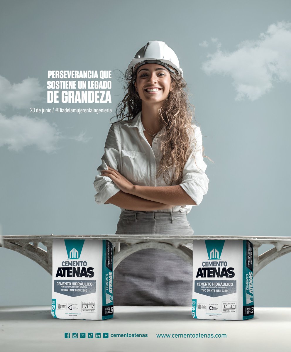 👷‍♀️ Firmeza. Visión. Liderazgo.
Hoy celebramos a quienes construyen con la mente y el corazón.
Feliz Día de la Mujer en la Ingeniería.
#CementoAtenas, calidad que las acompaña.
#diadelamujeringeniera