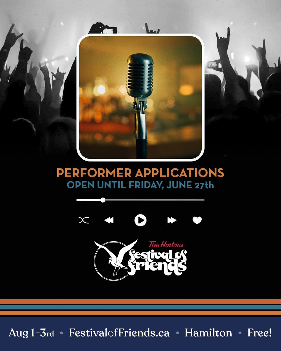 Here's your Festival of Friends "playlist" for the week #HamOnt!

As always, vendor, performer, and volunteer applications can all be accessed on our website. 

festivaloffriends.ca