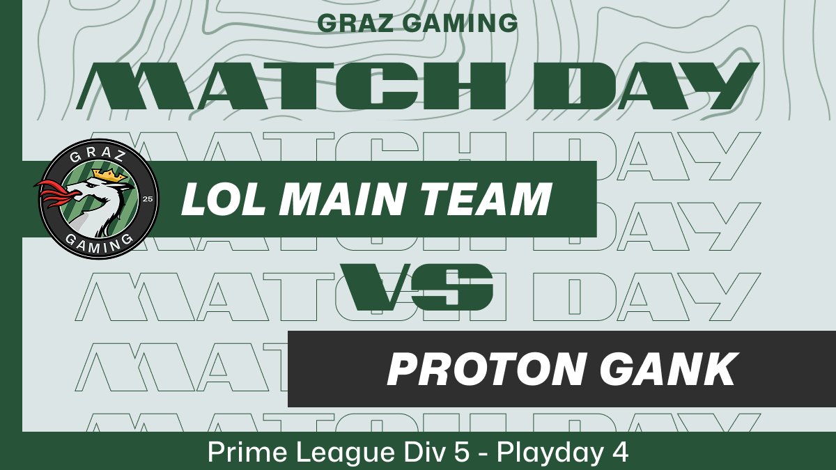 #LeagueOfLegends Matchday! 📢

Fourth game day in the
<a href="/PrimeLeague/">Die Techniker Prime League</a> Division 5 – tonight we lock in against Proton Gank. Time to outplay, outscale, and take that Nexus! 🔥🧠

Watch our stream!
⏰ 20:00 CEST
📺 twitch.tv/grazgamingespo…
🎙️ <a href="/j_scurl97/">Scurl97</a>