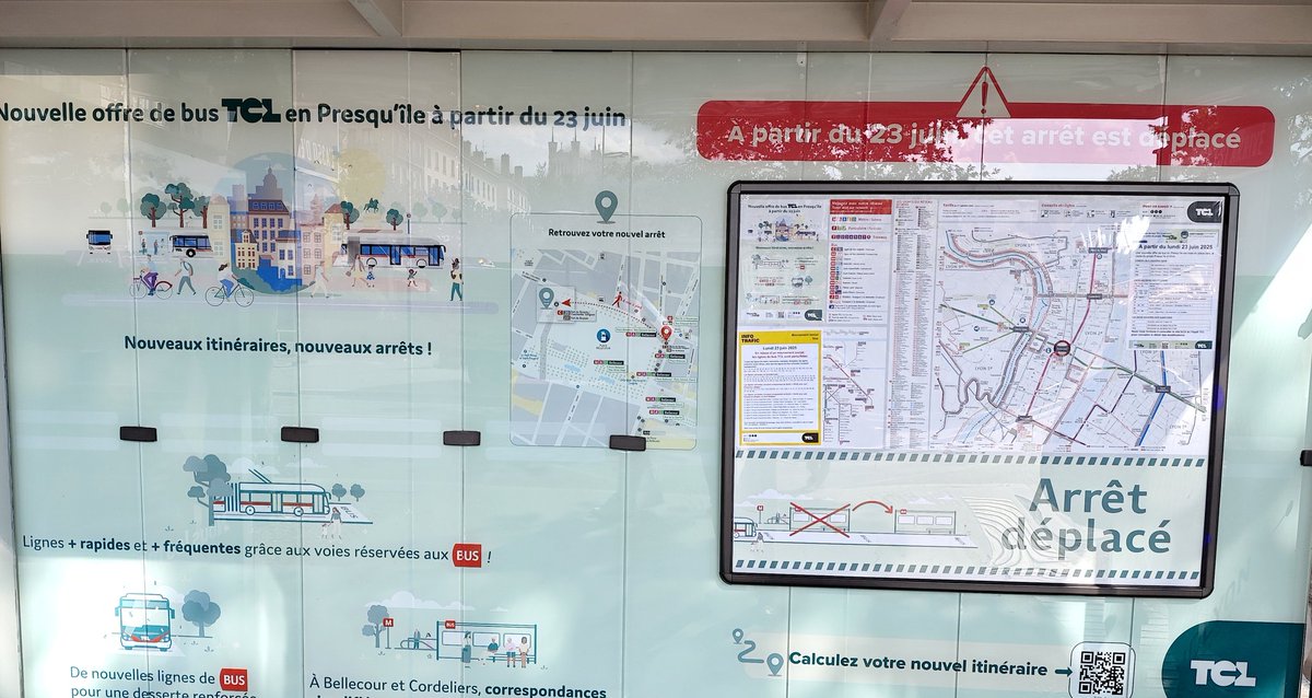 En 5 ans, à Lyon, dégradation continue du "service de haut niveau" sur la ligne C20 : bus bondés, horaires non fiables, temps de trajet allongés et, à partir d'aujourd'hui, relégation du terminus Bellecour de l'autre côté de la place, loin de la connexion métro.
Merci <a href="/TCL_SYTRAL/">TCL</a>
