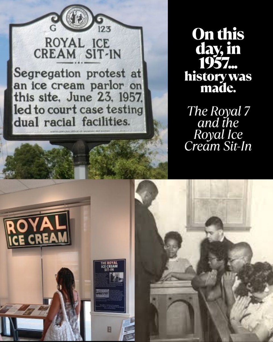 Museum of Durham History (@durhamhistory) on Twitter photo The Royal Ice Cream Sit-In๐จ On this day in 1957, seven brave young Black activists took a stand against segregation by sitting down at the "whites only" counter of the Royal Ice Cream Parlor. Their peaceful protest became a powerful moment in the Civil Rights Movement. #durhamnc The Royal Ice Cream Sit-In๐จ On this day in 1957, seven brave young Black activists took a stand against segregation by sitting down at the "whites only" counter of the Royal Ice Cream Parlor. Their peaceful protest became a powerful moment in the Civil Rights Movement. #durhamnc