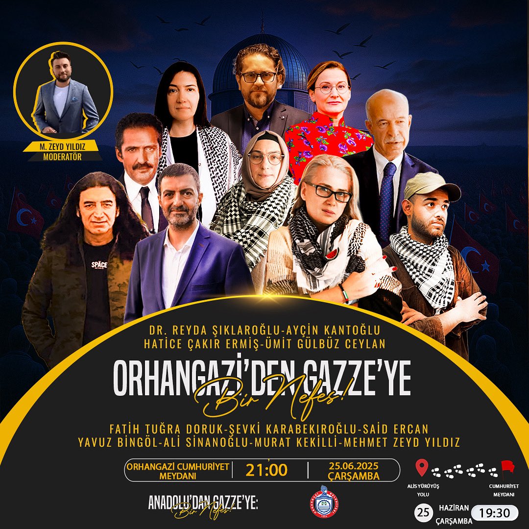 Anadolu’dan Gazze’ye: Bir Nefes Platformunun organize ettiği 48. İlimizde 60. Programına Orhangazi’den devam ediyoruz! Orhangazi’den Gazze’ye: Bir Nefes olmak için siz de var mısınız?

25 Haziran 2025 Çarşamba günü saat 21.00’da Orhangazi 15 Temmuz Şehitler Meydanı(Çarşı