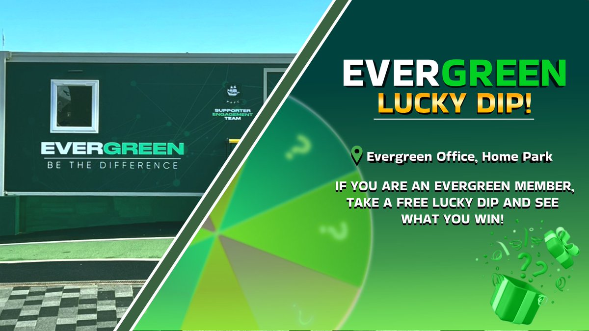 Evergreen Free Lucky Dip! 💚

Do you happen to be taking a walk past the Evergreen Office at any point? If so, pop in and see us and take a lucky dip to see what you win! 👀🥳

#Argyle | #Evergreen | #PAFC