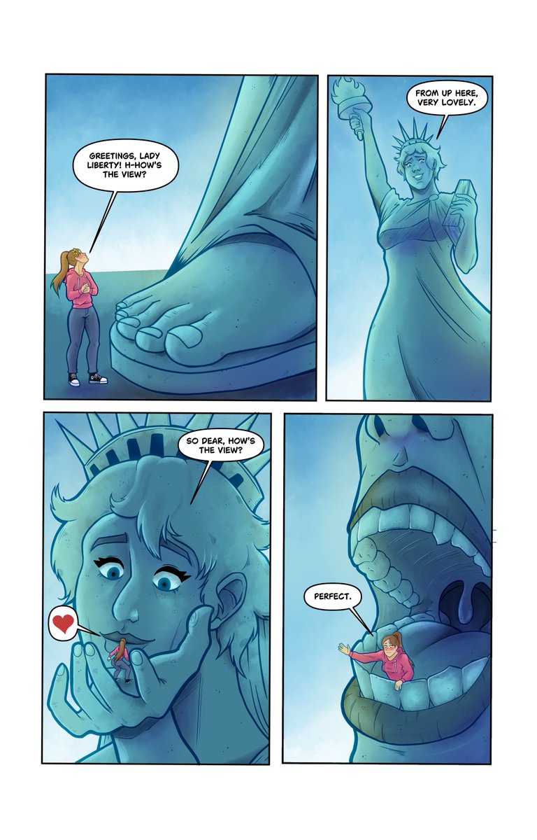 PrincessOfMoist's tweet photo. A stunning new commission by my friend @Bamedusaa featuring a very self-indulgent scenario where I enjoy some intimate time with the Statue of Liberty, who (I have argued) is an underrated #giantess 😍❤️‍🔥#feet #mawshot #uvula https://t.co/IKZm7nHl9N
