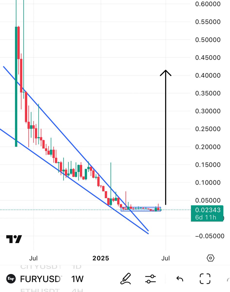 Don’t Miss Out $FURY It Will Pump V Hard 📈

LowCap Gem With Only 1M MarketCap

Perfect Falling Wedge Sitting at Absolute Bottom &amp; Looks Ready to Start an Uptrend

Those Who Fade Will Regret ✍️

$Ready $Ren $Ace $Asrr $Eqx $Dapp $Move $Chirp $Moveai $Bomb