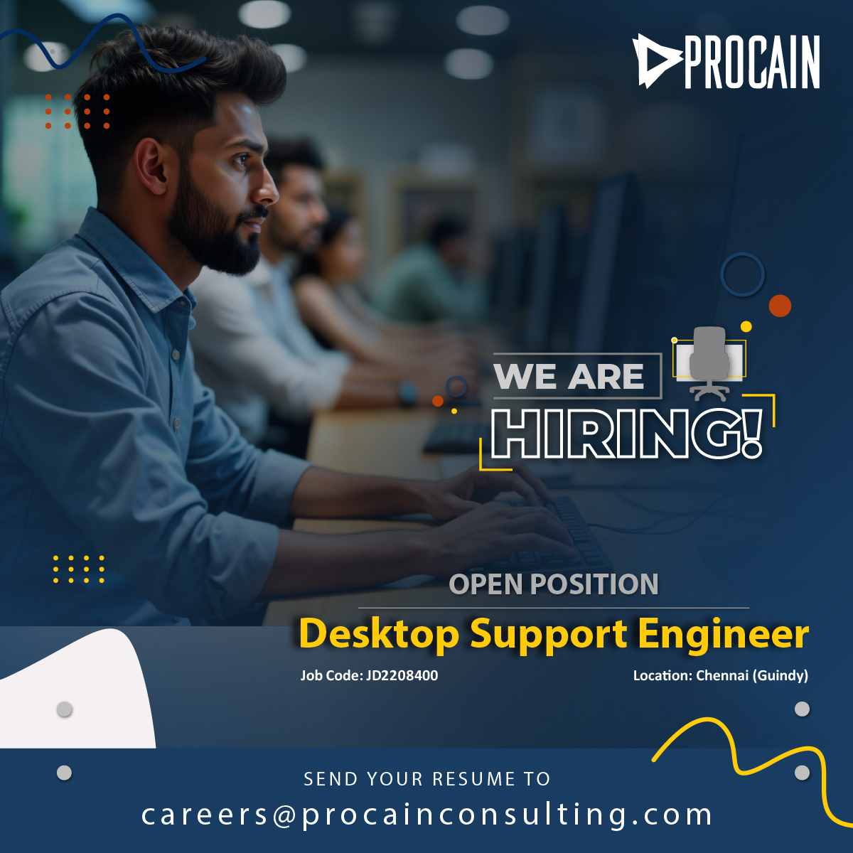 procainconsult1's tweet photo. π₯οΈ We're Hiring: Desktop Support Engineer
π Location: Guindy, Chennai
Are you tech-savvy with a knack for solving IT issues?
π© Apply now or tag someone whoβs the perfect fit!
#Hiring #DesktopSupportEngineer #ChennaiJobs #ITSupport #TechJobs https://t.co/zTywPYTlLa