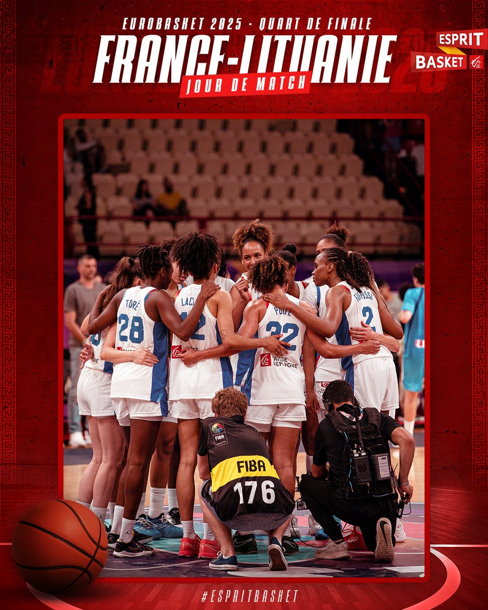 QUART DE FINALE DE L'EURO ! ⚔️

Premier match couperet pour <a href="/FRABasketball/">Équipes de France de Basket</a> qui affronte la Lituanie en 1/4 de finale ! Gros duel en perspective.

Toutes et tous derrière nos françaises 👊🇫🇷

📍 Le Pirée - Grèce
📺 <a href="/TMCtv/">TMC</a> / TF1+
🕒 16h30
#EspritBasket