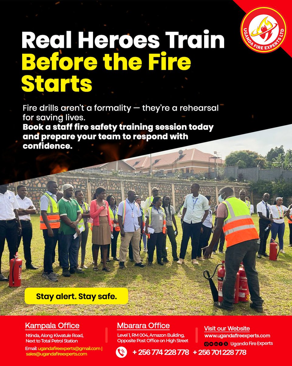 uefl_uganda's tweet photo. True heroes get ready before the flames start! 🔥 Equip your staff with #firesafety knowledge and skills to respond effectively to any fire outbreak. @UgandaFireExperts   offers comprehensive #firesafetytraining. 

Contact us to inquire! 

📞+256 774 228 778 https://t.co/feLs8UAtqB