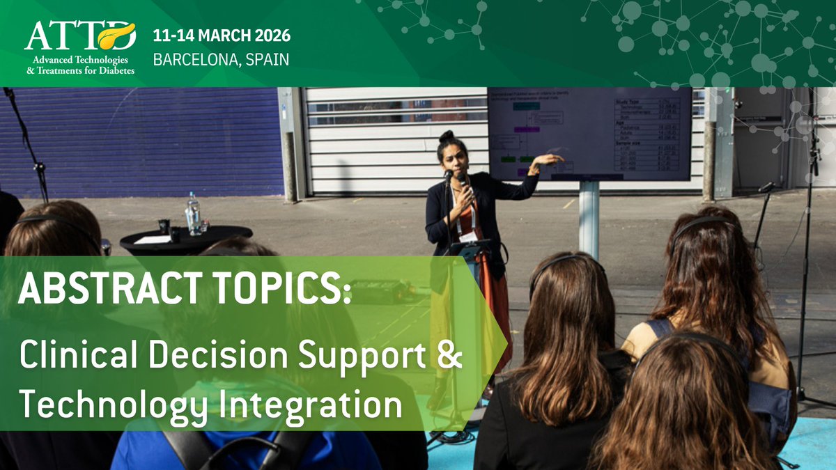 🚀 Submit your abstract for #ATTD2026! 

Exploring clinical decision support or diabetes tech? Topics include:

AI-powered Decision Support
Telemedicine &amp; Informatics
Advanced Glucose Monitoring

Submit now! 🔗 bit.ly/3SOOPuZ
 #DiabetesTech #DiabetesInnovation