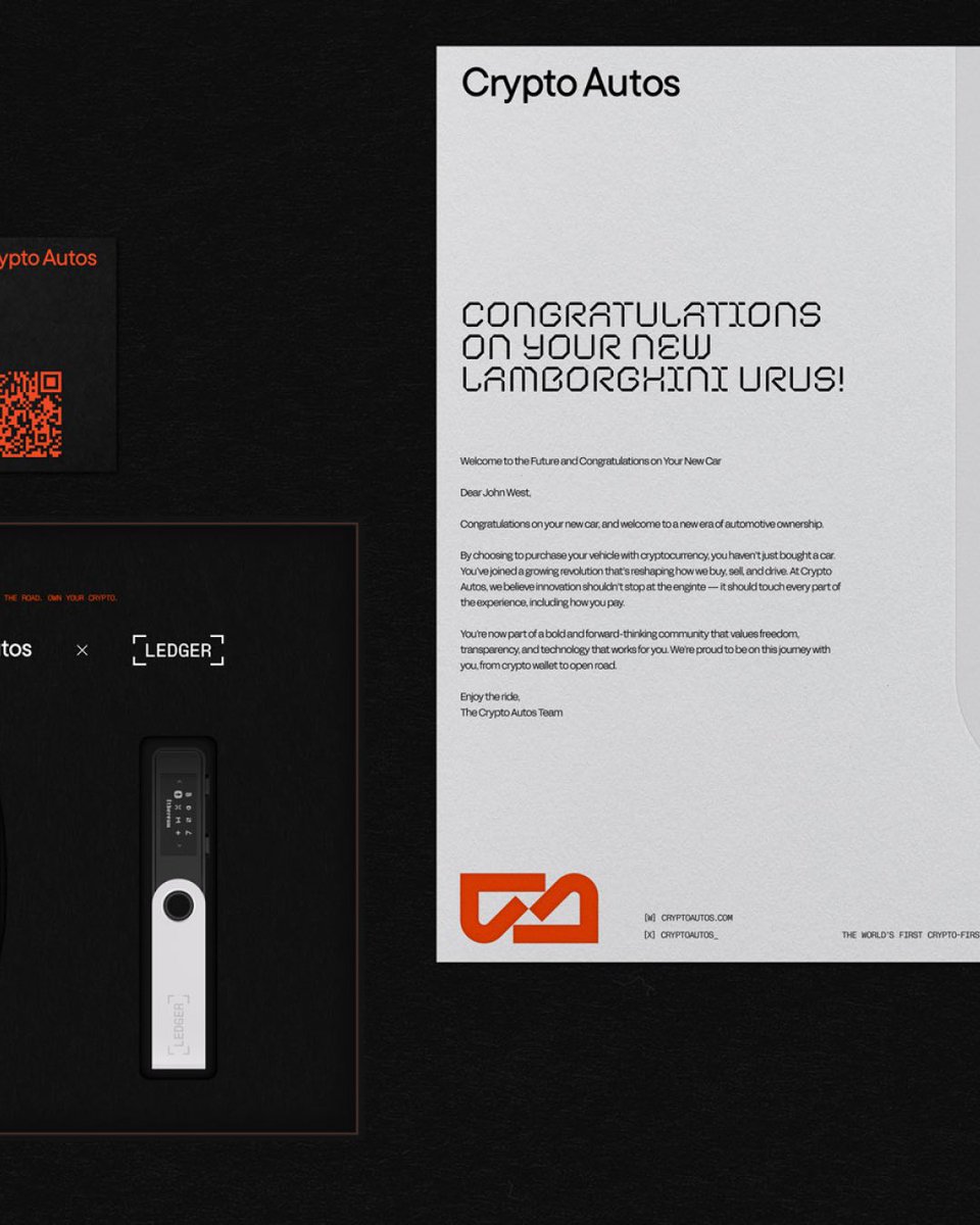 michaeldsgns's tweet photo. Brand refresh for @CryptoAutos_ 🏎️

Where high-end luxury meets entrepreneurial lifestyle and cutting-edge technology. The new visual system blends prestige and trust with the speed of performance engineering and the future-forward spirit of blockchain.

Project created at: @Flight3official 

Collaborated with: @DesignBenj 

#brandidentity #brandrefresh #brandsystem #carporn #crypto #web3 #automotive #blockchain #performance
