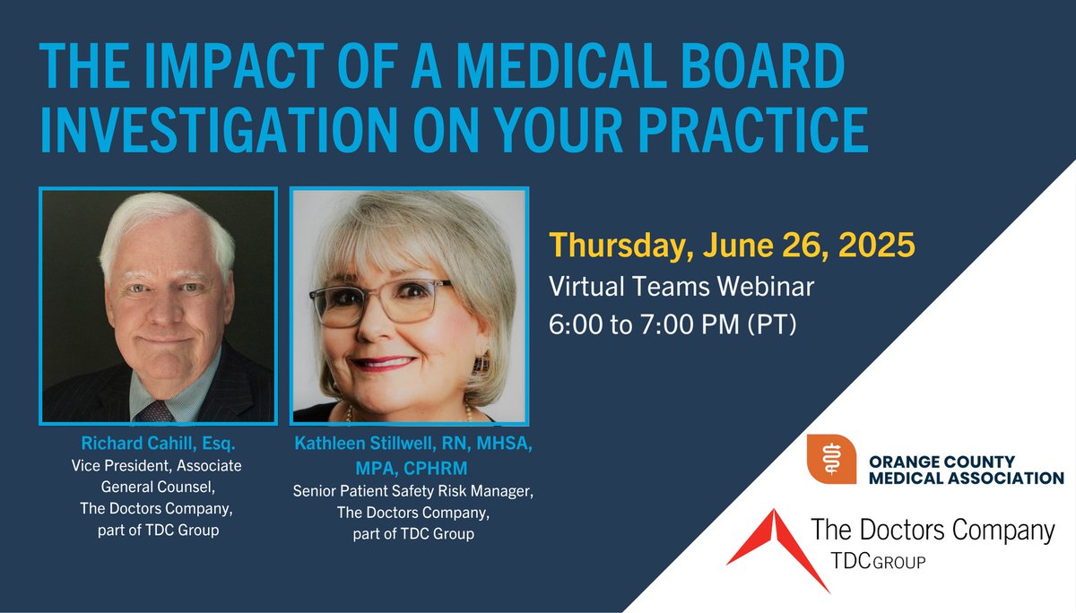The Doctors Company (@doctorscompany) on Twitter photo Physicians: Do you understand what leads to medical board inquiries, what these investigations are looking for, and how to respond effectively? Join our experts in this <a href="/OCMA_OC/">Orange County Medical Association</a> webinar and earn 1.0 CME credit: events.teams.microsoft.com/event/5484fbf7… Physicians: Do you understand what leads to medical board inquiries, what these investigations are looking for, and how to respond effectively? Join our experts in this <a href="/OCMA_OC/">Orange County Medical Association</a> webinar and earn 1.0 CME credit: events.teams.microsoft.com/event/5484fbf7…