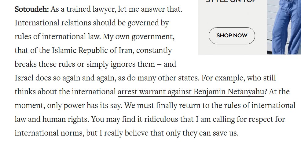 Brave Iranian lawyer Nasrin Sotoudeh, whose husband is currently in prison for standing up for women's rights, spoke to Die Welt from Iran. 
She has been targeted again and again by her government.
It is notable that she still speaks up for the rule of law, despite everything.