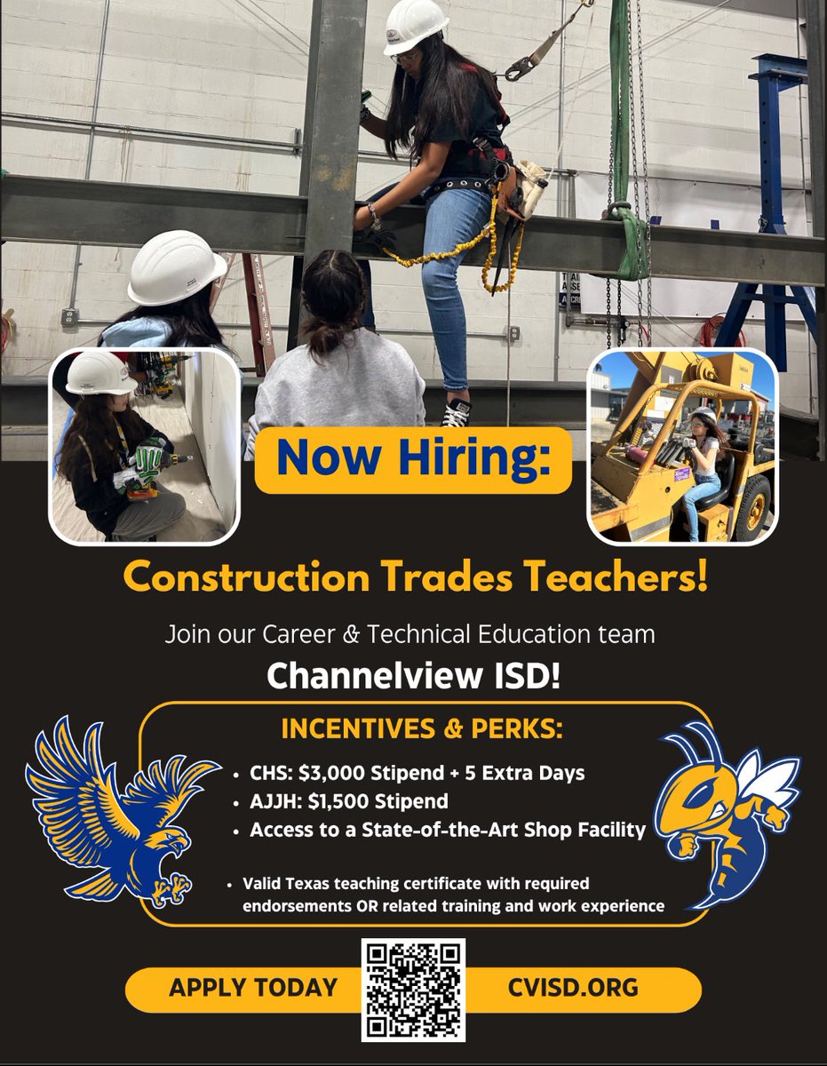 Marissa Lopez (@marissalpz247) on Twitter photo <a href="/CTE_WBL_CISD/">CTE_ChannelviewISD</a> is seeking passionate construction teachers to prepare students for post-secondary success! ππ¨ <a href="/CTE_WBL_CISD/">CTE_ChannelviewISD</a> is seeking passionate construction teachers to prepare students for post-secondary success! ππ¨