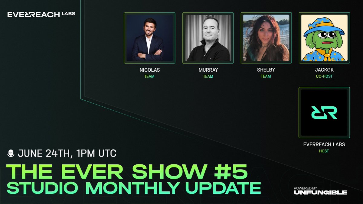 Everreach Labs (@everreachlabs) on Twitter photo 📡🎮 THE EVER SHOW #5 🎮📡
Tune in for the latest studio update from the Everreach Labs team, with insights from:
<a href="/gogobougar/">Nicolas Bougartchev</a> | <a href="/murraypannell/">murraypannell</a> | @sheebaverse | <a href="/JackGK_BTC/">JackGK</a>
🎙️ Don’t miss it: x.com/i/spaces/1LyGB… 📡🎮 THE EVER SHOW #5 🎮📡
Tune in for the latest studio update from the Everreach Labs team, with insights from:
<a href="/gogobougar/">Nicolas Bougartchev</a> | <a href="/murraypannell/">murraypannell</a> | @sheebaverse | <a href="/JackGK_BTC/">JackGK</a>
🎙️ Don’t miss it: x.com/i/spaces/1LyGB…