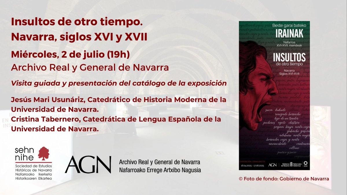 SEHNavarra's tweet image. Antes de que comiencen los Sanfermines, os proponemos el próximo miércoles 2 de julio esta visita a la nueva exposición del Archivo General de Navarra.
Contaremos con dos de sus comisarios, Jesús Mari Usunáriz y Cristina Tabernero.
Más información:
navarra.es/es/-/nota-pren…