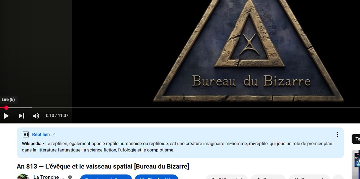 YouTube veille au grain.

Un message d'avertissement vers Wikipédia vous accueille pour vous éviter de croire trop fort... aux "reptiliens".