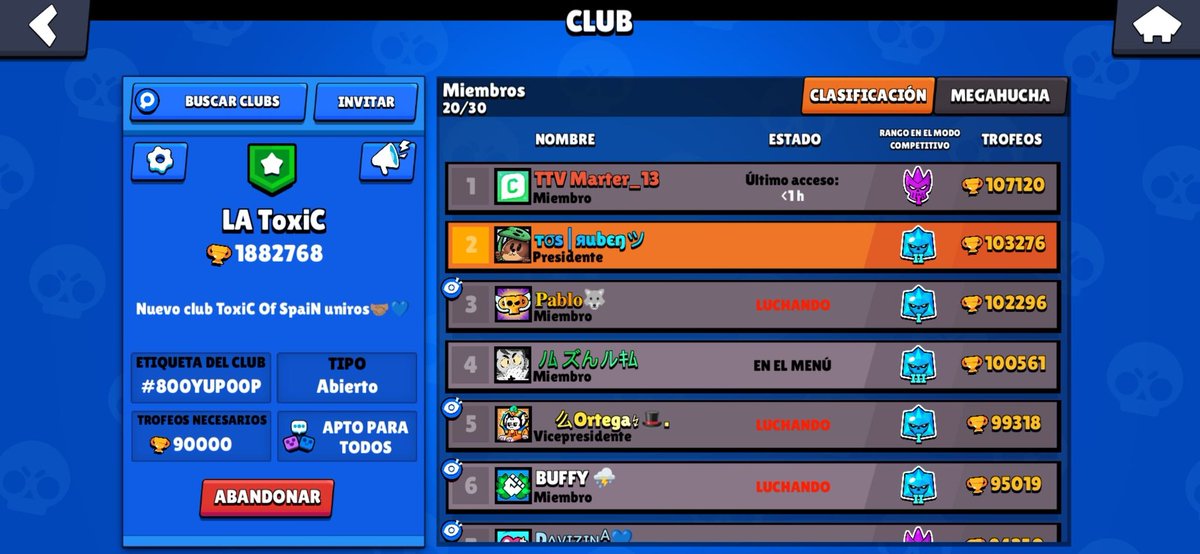 Empezamos la semana con ilusión.⭐
ToxiC Of SpaiN y LA se juntan para llevar al nuevo club al top español.🔝🇪🇦
Bienvenidos, LA ToxiC.💚
#LASpain #BrawlStars #Newclub