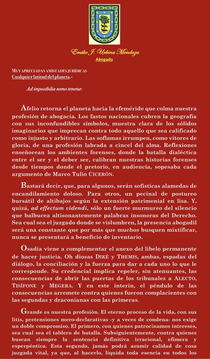 ejubim's tweet photo. Feliz día del abogado 2025. Mi mensaje a quienes compartimos esta profesión. https://t.co/BKqjzFdtL6