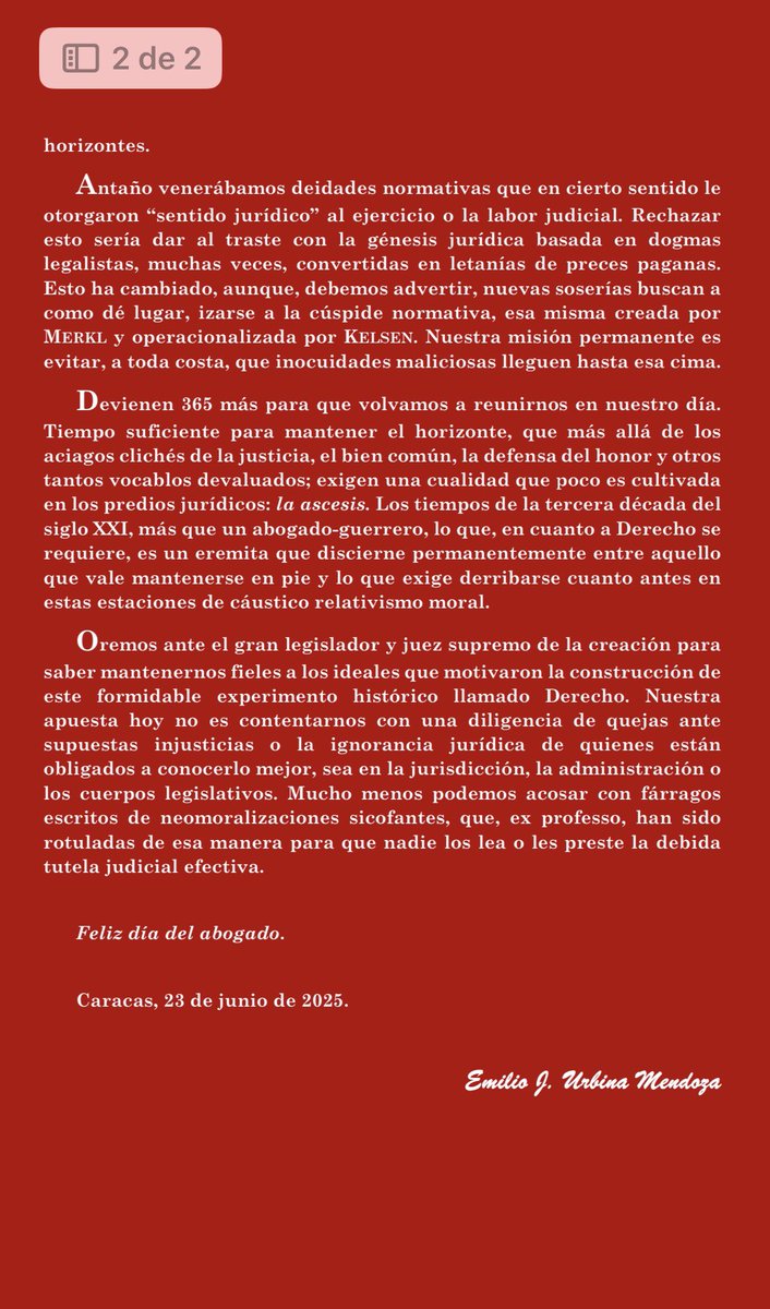 ejubim's tweet photo. Feliz día del abogado 2025. Mi mensaje a quienes compartimos esta profesión. https://t.co/BKqjzFdtL6