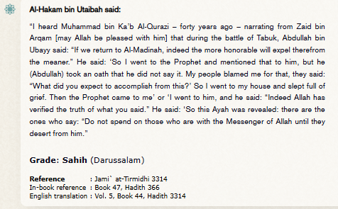 Allahu akbar!
Take this fa'ida, on the house. ;)

Muhammad bin Ka'b al-Qurazi, testifying against Abdullah bin Ubai.

Muhammad is the grandson of Sulaym bin Asad al-Qurazi whose life was saved by Abdullah bin Ubai in the second day of al-Fijar. (al-Kamil by Ibn al-Athir)