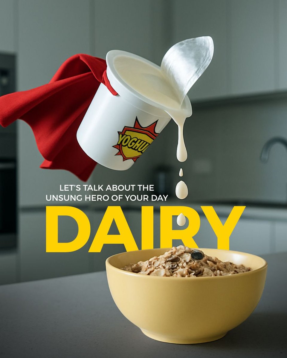 RediscoverDairy's tweet photo. Let’s talk about the unsung hero of your day: DAIRY.
It’s not just about calcium and strong bones; it’s also a secret weapon for energy that lasts.
Add a dollop of yoghurt to your brekkie, grab a maas smoothie post workout, or keep cheese + fruit handy at work. It’s that simple. https://t.co/kq8fKVcJSF