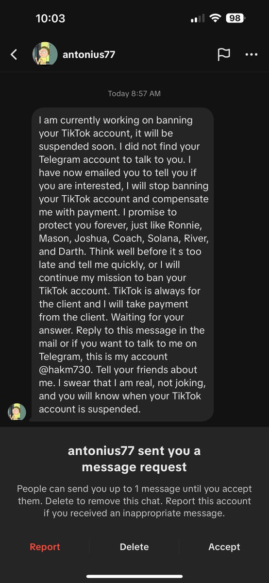Cosmiccryptos's tweet image. My TikTok account @cosmic.crypto (30K followers) was banned after a coordinated false-report attack tied to an extortion attempt.

I’ve submitted evidence to TikTok, but no response yet. This kind of abuse is silencing creators unfairly.

@TikTokSupport @TikTokCreators