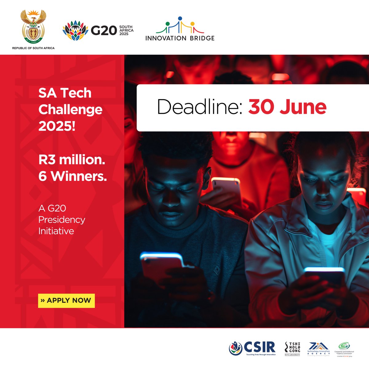 Big ideas start small. But they grow with the right support. Apply for the #SATechChallenge2025 and shine on the global stage.
Apply by 30 June 2025
satechchallenge.co.za