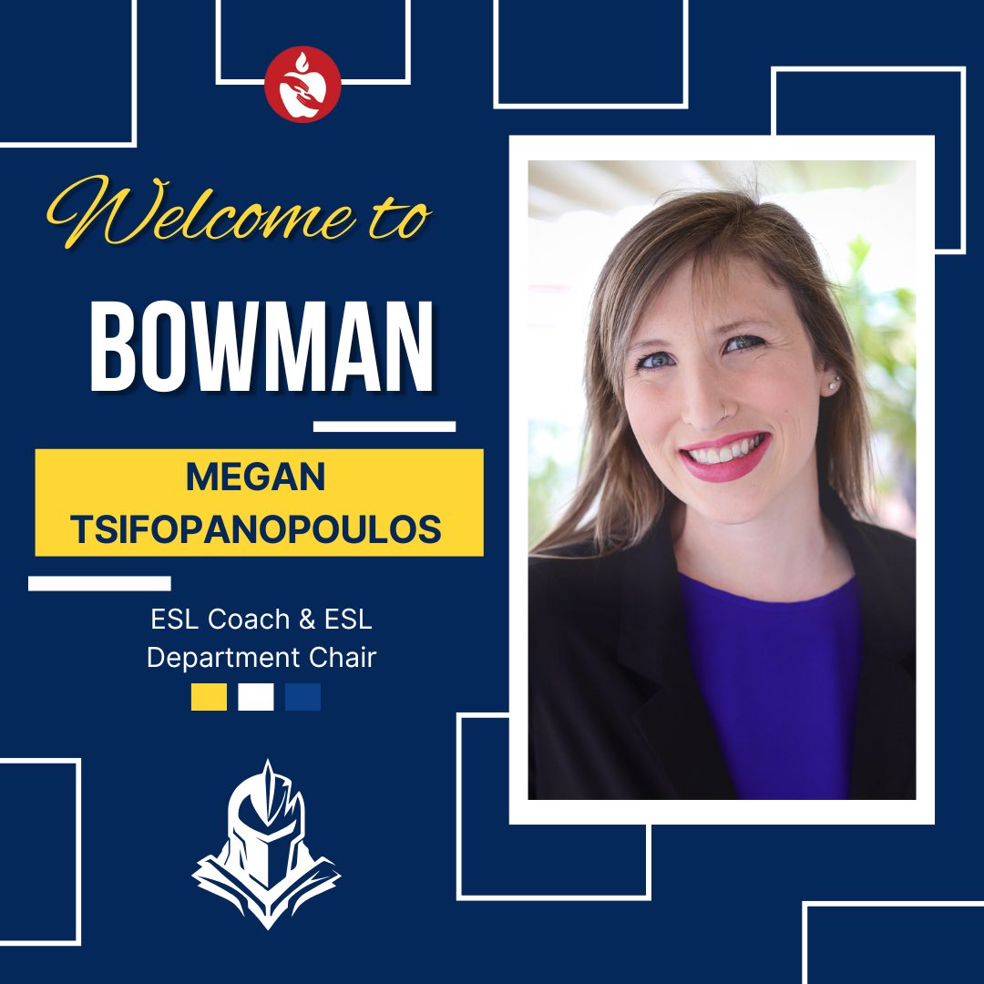 Bowman is excited to welcome Mrs. Tisfopanopoulos or Mrs. T, as our ESL Coach and Development Chair. Welcome Mrs. T!