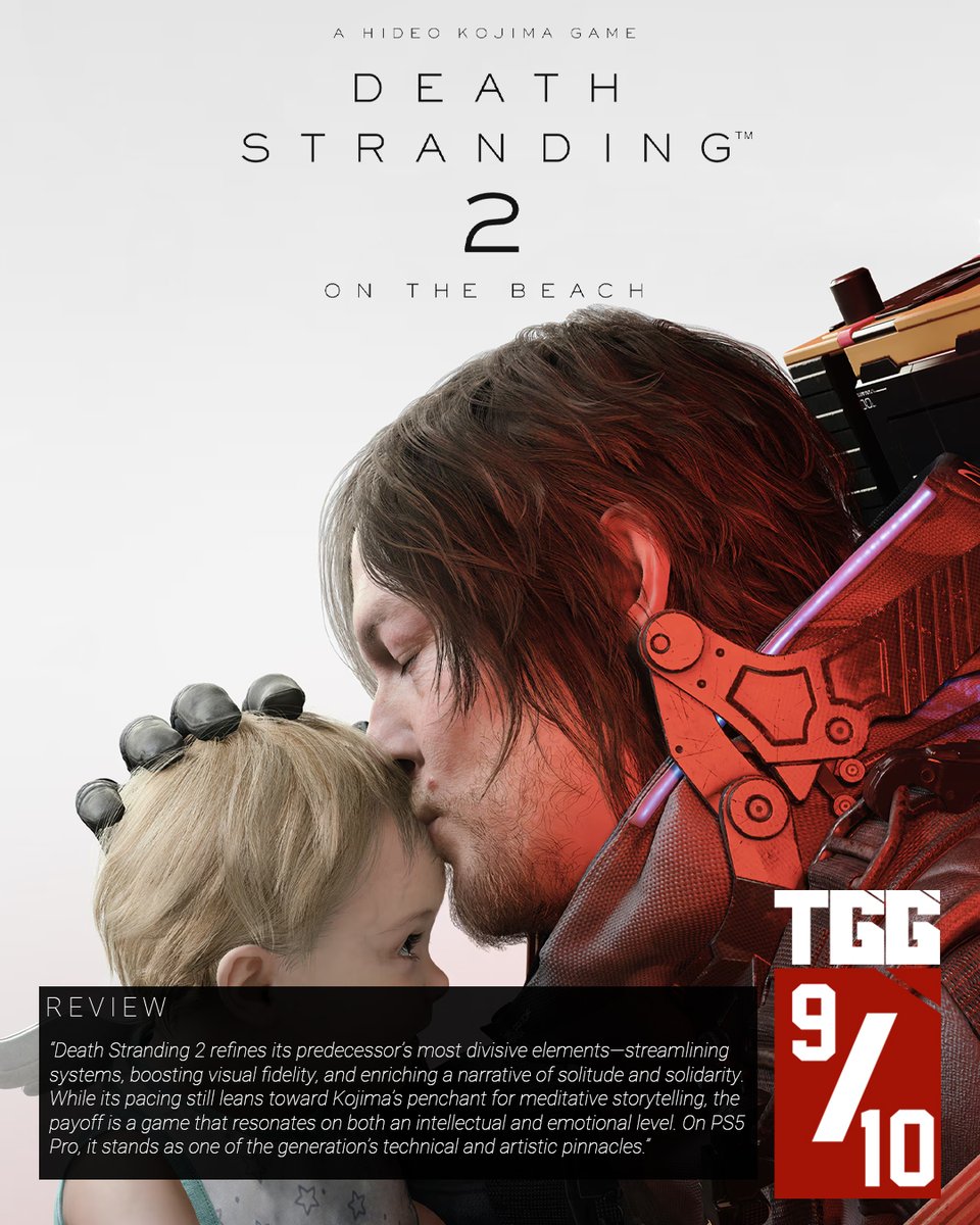 TheGamerGuide_'s tweet image. Death Stranding 2: On The Beach - 9/10
"Death Stranding 2 refines its predecessor’s most divisive elements—streamlining systems, boosting visual fidelity, and enriching a narrative of solitude and solidarity."
#deathstranding2onthebeach