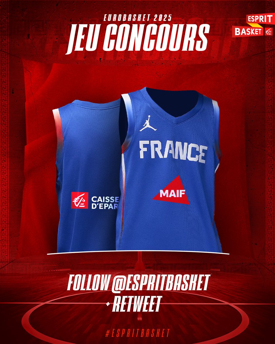 Esprit Basket Caisse d’Epargne (@espritbasket) on Twitter photo #JeuConcours A l'occasion du 1/4 de finale des Bleues à l'Euro, nouvelle chance de gagner un maillot officiel <a href="/FRABasketball/">Équipes de France de Basket</a> 🇫🇷🙌
Comment ? 👇
Follow <a href="/EspritBasket/">Esprit Basket Caisse d’Epargne</a> + retweet !
Bonne chance !
Jeu du 24/06 au 25/06 à 16h00.
#EspritBasket #JeuConcours A l'occasion du 1/4 de finale des Bleues à l'Euro, nouvelle chance de gagner un maillot officiel <a href="/FRABasketball/">Équipes de France de Basket</a> 🇫🇷🙌
Comment ? 👇
Follow <a href="/EspritBasket/">Esprit Basket Caisse d’Epargne</a> + retweet !
Bonne chance !
Jeu du 24/06 au 25/06 à 16h00.
#EspritBasket