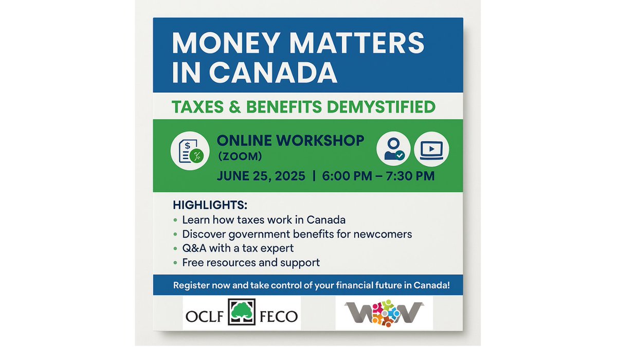 Are you new to Canada and unsure how taxes and government benefits work? Join us for “Money Matters in Canada: Taxes &amp; Benefits Demystified”. Register here: bit.ly/4k45cz2