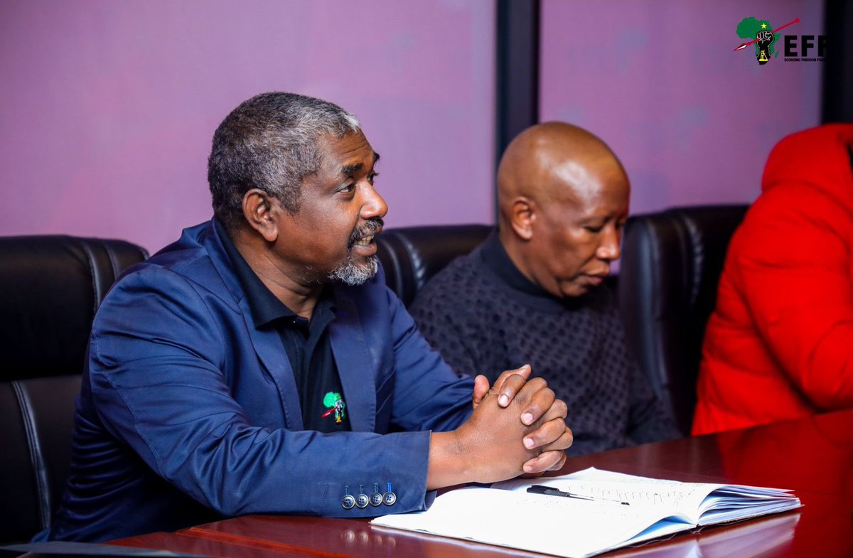 EFFSouthAfrica's tweet photo. ♦️In Pictures♦️

The EFF Officials led by CIC @Julius_S_Malema met with the Iranian Ambassador To South Africa, His Excellency Shakib Mehr and his delegation.

The EFF stands in firm solidarity with Iran’s Right To Self-Defence in the face of aggression by Apartheid Israel backed by the USA!