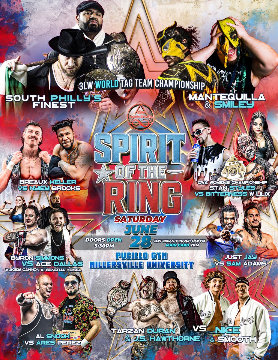 3Legacies's tweet photo. IT's Officially 3LW Week! 
We are just a few days away from 'Spirit of the Ring" as we return to the Pucillo Gym at Millersville University 

Get your tickets at https://t.co/koJ0Bx0sda https://t.co/6wbbMkHr1v