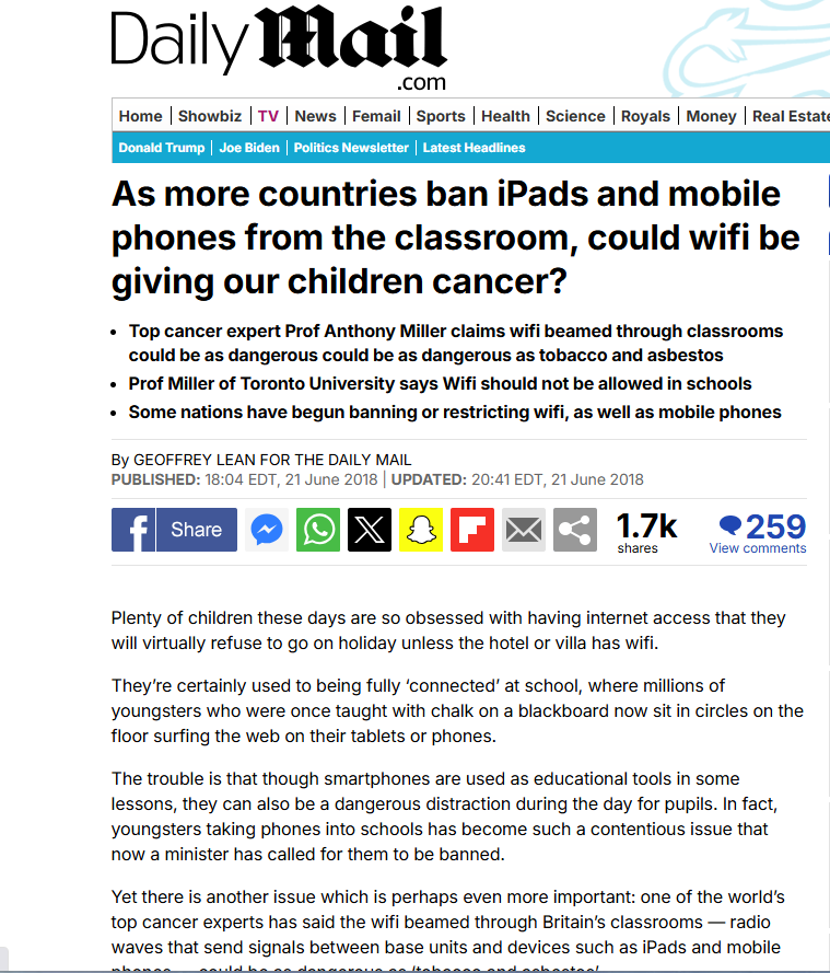 Probably.

"Top cancer expert Prof Anthony Miller claims wifi beamed through classrooms could be as dangerous could be as dangerous as tobacco and asbestos"