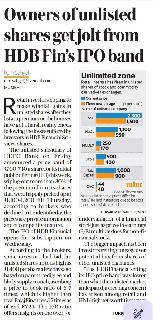 #AllAboutHDBFinancialIPO 

Reason and details of unlisted price &amp; IPO price of  #hdbfin 

 #IPOAlert  #IPOUpdate #HDB #HDFCBank #HDBIPO #IPONews #UpcomingIPO #IPOs   

We deal in #UnListedShares #PreIPO #PvtEquity #UnListed 

connect on wa.me/7977529030 for more details