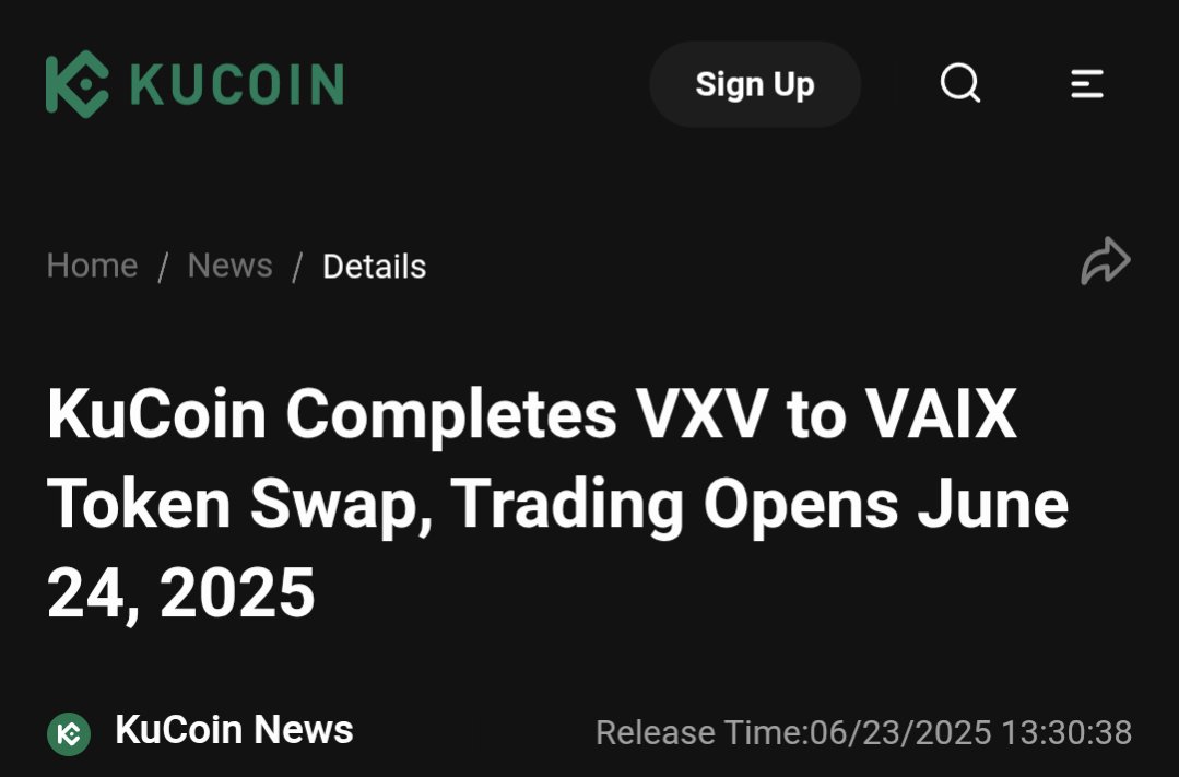 OnchainLuminary's tweet photo. Kucoin completes the $VXV to $VAIX token swap. 🎉

Now, send this real-world AI x Fintech x Desci gem back to $3-5 for a 100x 🚀💎 

$FET $TAO $AIOZ $KAITO $AR $AKT $AI16Z #VIRTUAL $FAI $AIXBT $ETH $SOL $SUI $LINK $NEAR https://t.co/17Vjmji0cH