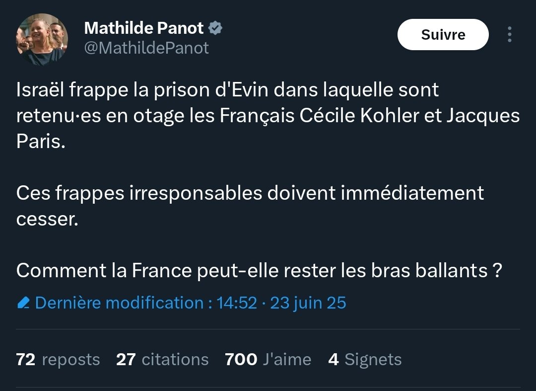 Porky qui chouine, pcq ses chouchous (qui détiennent des otages Français) ont vu la porte de leur prison se faire exploser par Israel permettant une éventuelle fuite des prisonnières... on paye littéralement ces gens pour nous chier dessus et nous livrer en pâture a des tarés...