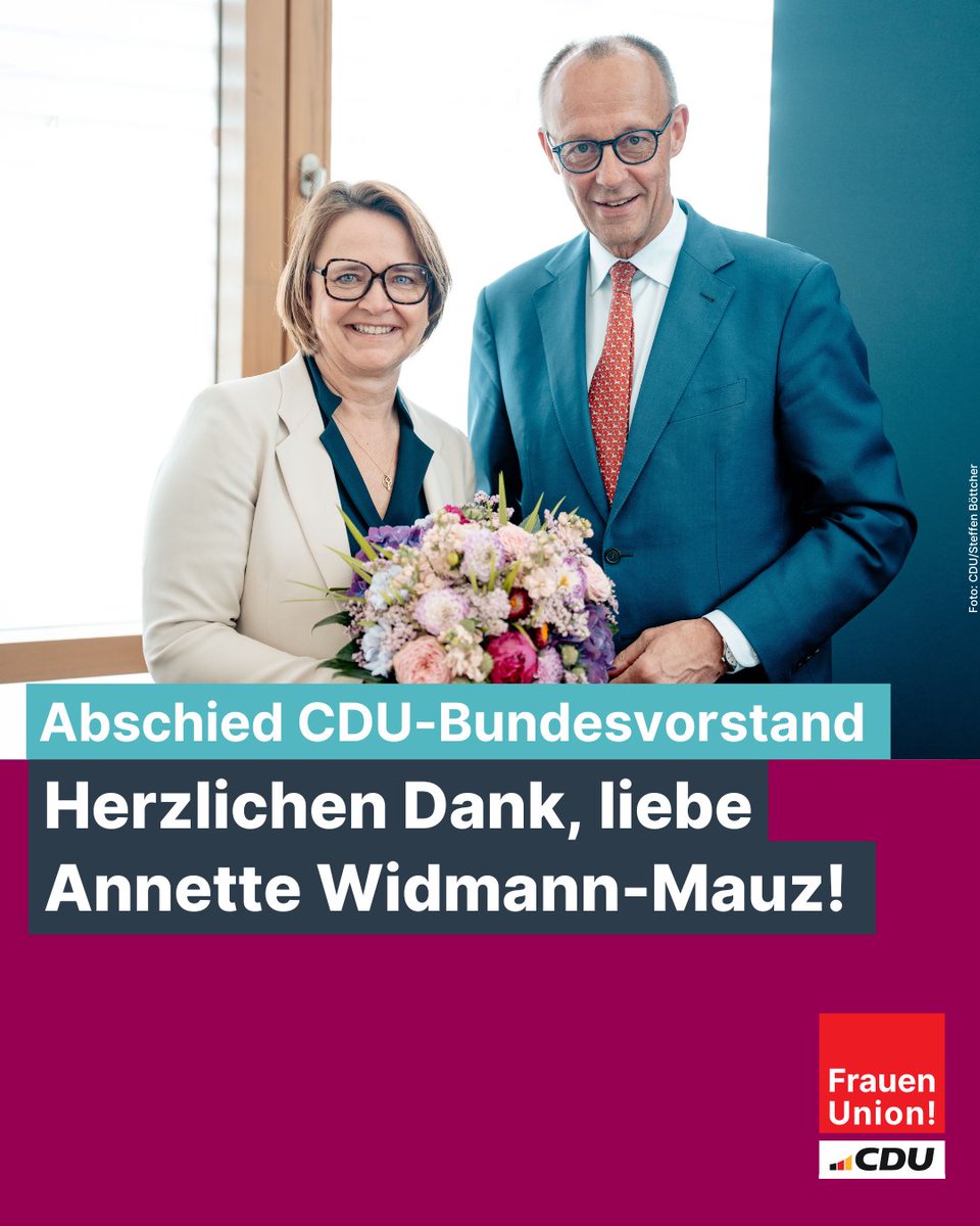 Frauen Union (@frauenunion) on Twitter photo Heute verabschiedete der CDU-Vorsitzende <a href="/_FriedrichMerz/">Friedrich Merz</a> unsere Ehrenvorsitzende <a href="/AWidmannMauz/">A.Widmann-Mauz</a> aus dem <a href="/CDU/">CDU Deutschlands</a> -Bundesvorstand. Er dankte ihr herzlich für das jahrelange Engagement in dem Führungsgremium der CDU. Heute verabschiedete der CDU-Vorsitzende <a href="/_FriedrichMerz/">Friedrich Merz</a> unsere Ehrenvorsitzende <a href="/AWidmannMauz/">A.Widmann-Mauz</a> aus dem <a href="/CDU/">CDU Deutschlands</a> -Bundesvorstand. Er dankte ihr herzlich für das jahrelange Engagement in dem Führungsgremium der CDU.