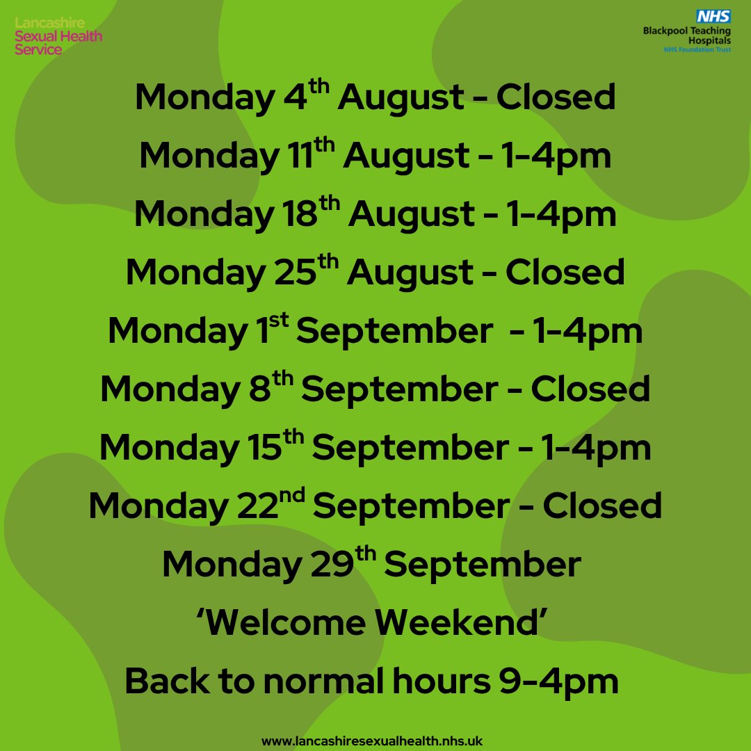 Please see post for information about the clinic at Milton House. For more information and appointments call us on 0300 1234 154 or visit lancashiresexualhealth.nhs.uk <a href="/edgehill/">Edge Hill University</a> <a href="/edgehillsu/">Edge Hill Students' Union</a> <a href="/BlackpoolHosp/">NHS Blackpool Teaching Hospitals 💙🌈</a> #sexualhealth #contraception #condoms #gettested