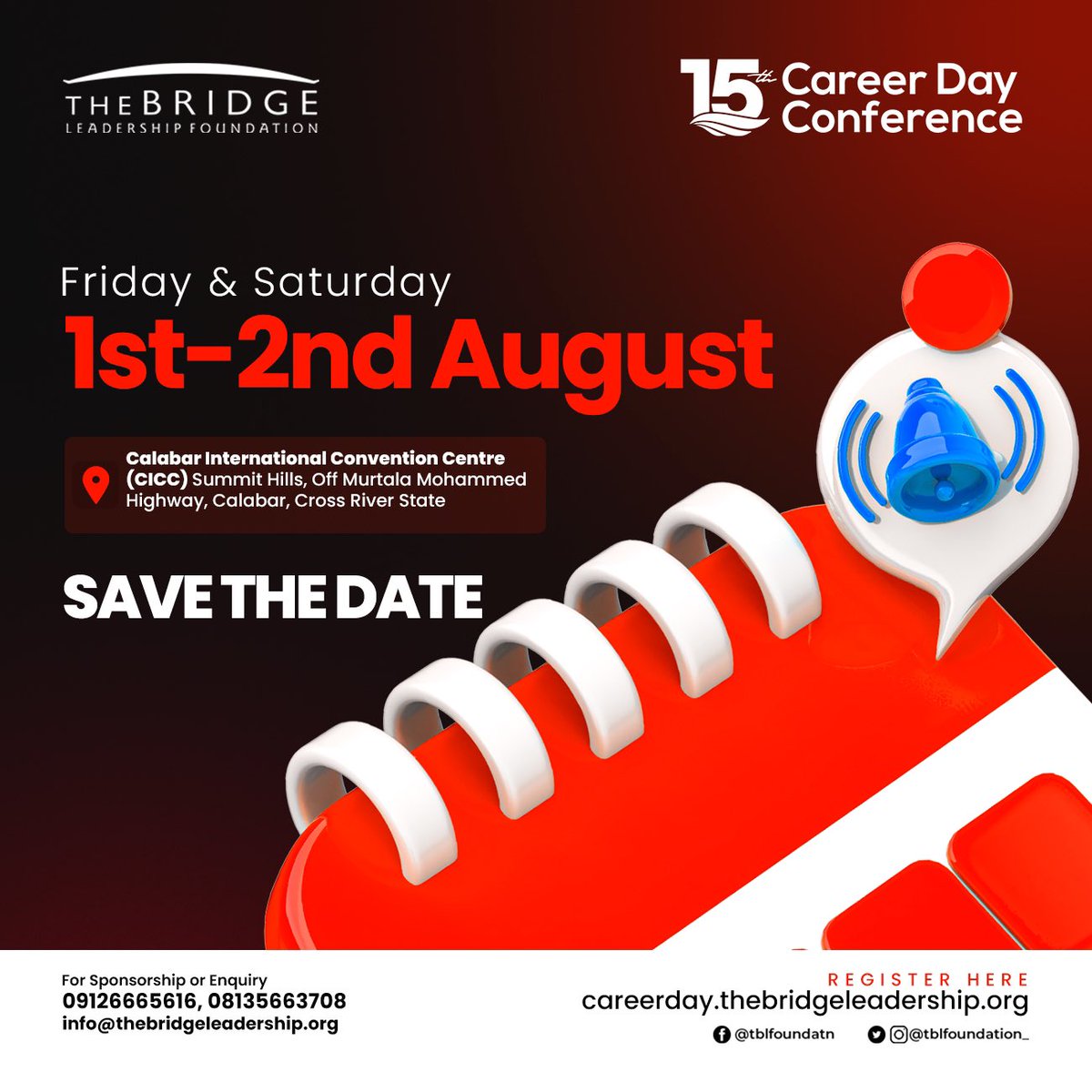 The 15th Career Day Conference by The Bridge Leadership Foundation is here — bigger, bolder, and more impactful than ever!

Mark your calendar— You don’t want to miss this!

Register now at careerday.thebridgeleadership.org

#TBLF #CDC2025 #CareerDay
