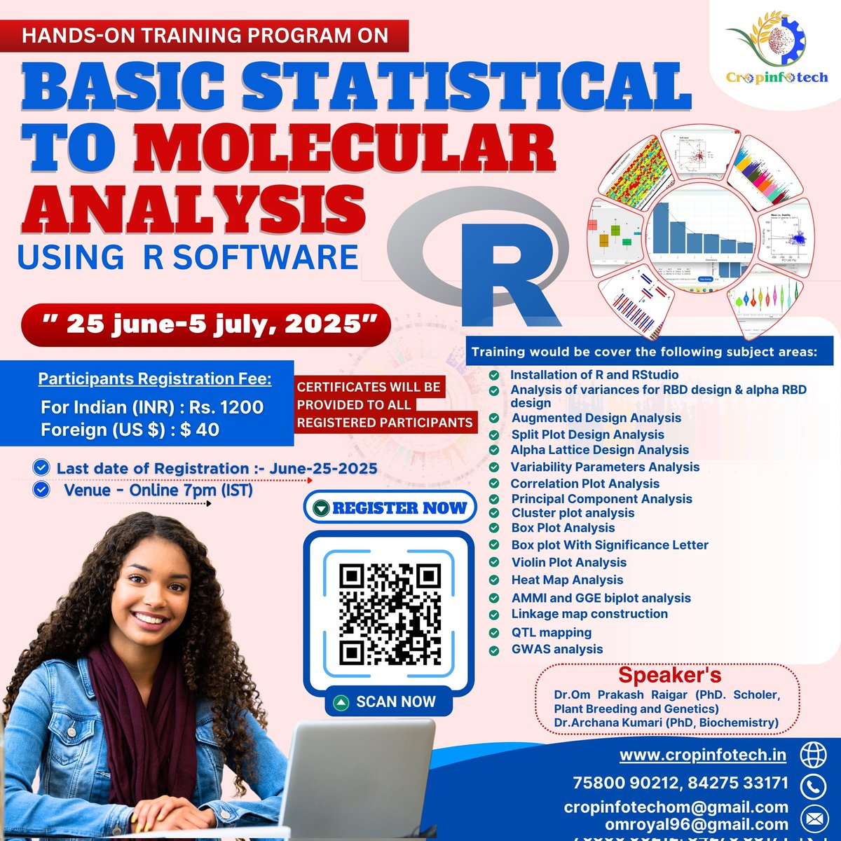 CropInfotech's tweet image. 🔗 Register Now: cropinfotech.in/workshops
#DataScienceInBiology #Research #StatisticalAnalysis #MolecularBiology #CropResearch #PlantGenetics #BiotechTraining #RStudio #LifeScience #Bioinformatics #agriculture #plantbreeding #biotechnology #biology #viral #tranding #New