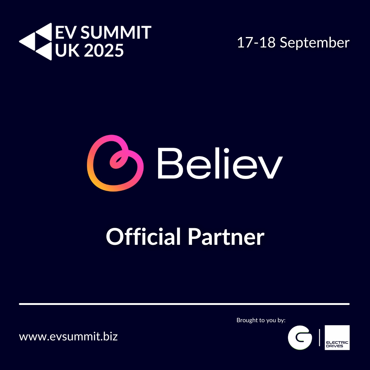 We’re proud to welcome Believ as an official partner for this year’s #EVSUMMIT!

Believ is accelerating #EV adoption with zero-cost public charge points powered by 100% renewable energy. Backed by Liberty Global Ventures &amp; Zouk Capital.

Learn more👉 believ.com
