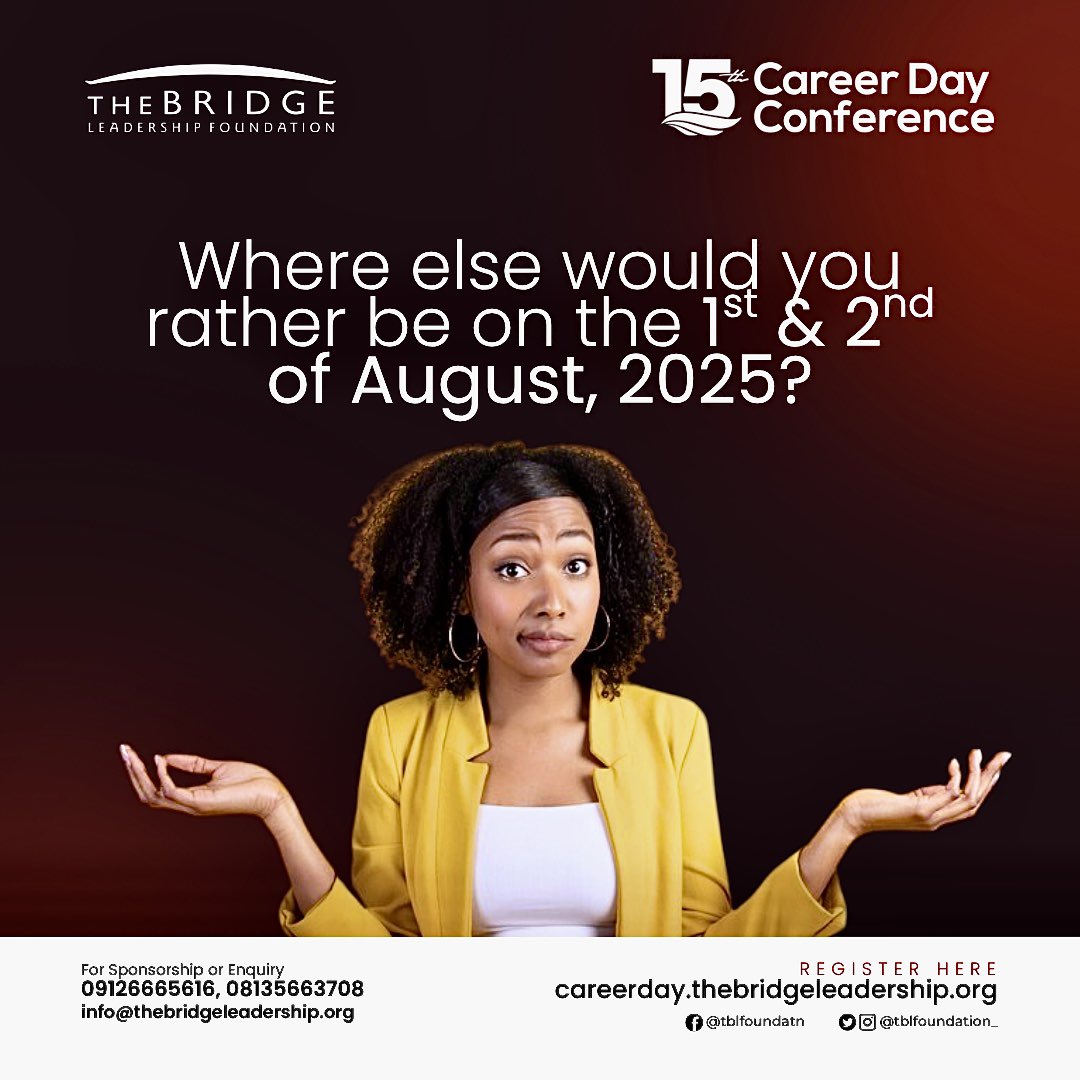 🤷🏽‍♀️Where else would you rather be on August 1st &amp; 2nd, 2025?

The 15th Career Day Conference is loading — bigger, bolder, and packed with transformative experiences you don’t want to miss!

🔗 Secure your spot now: careerday.thebridgeleadership.org
#TBLF #CDC2025 #15YearsOfImpact #Careerday
