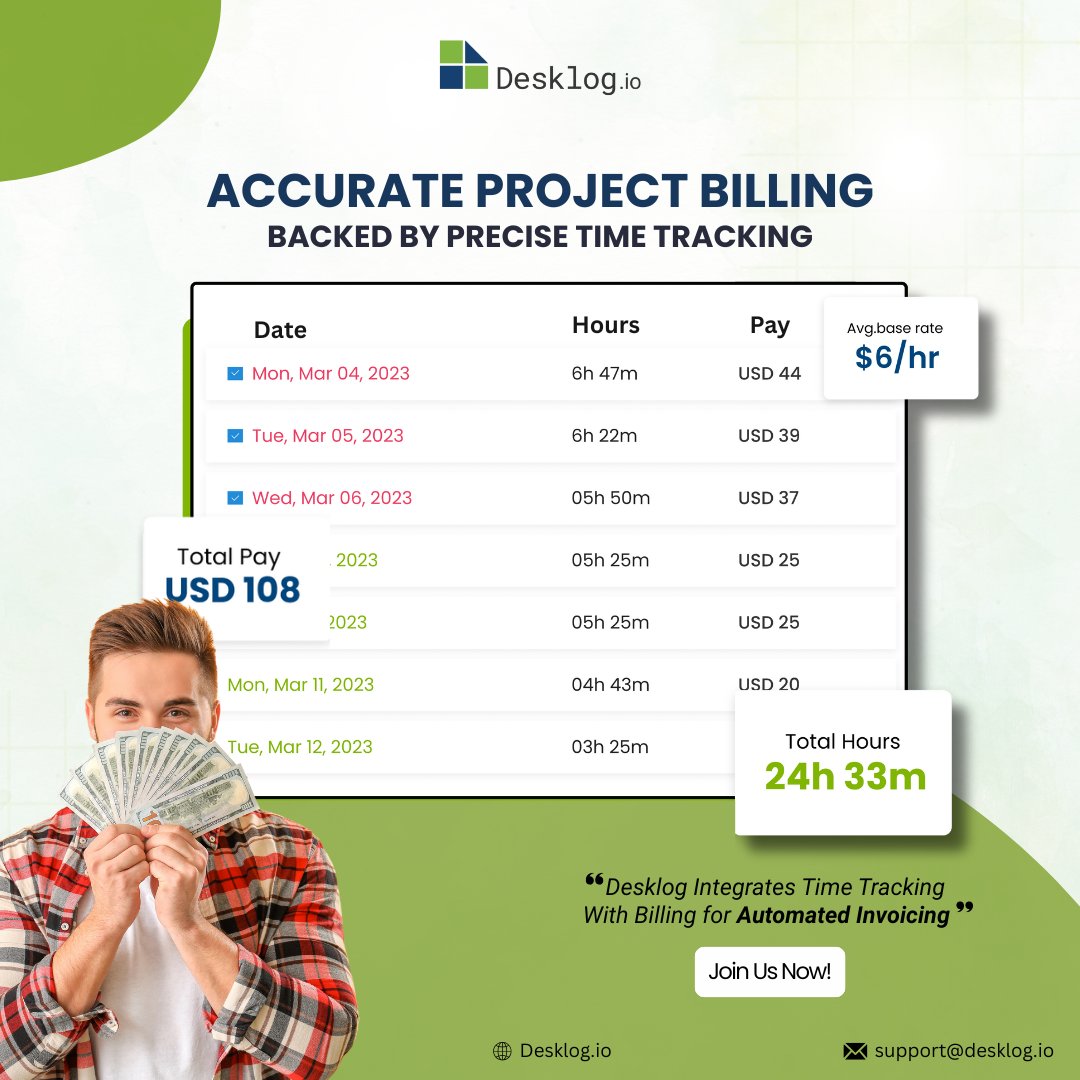 desklog's tweet image. Struggling with inaccurate billing? Desklog simplifies this by integrating precise time tracking with automated invoicing. Get fair, transparent billing that saves time.
Try Desklog today! Visit: desklog.io
#desklog #freetimetrackingsoftware