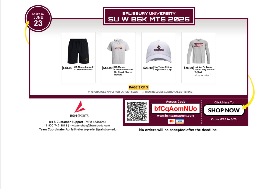 🚨LAST DAY TO SHOP!🚨

Go buy your SU Women’s Basketball merch!! Today is the last day. A portion of sales go towards our program. We appreciate the support and can’t wait to see everyone in your new maroon &amp; gold gear! 🏀❤️💛🛍️
 
bsnteamsports.com/shop/bfCqAomNUo