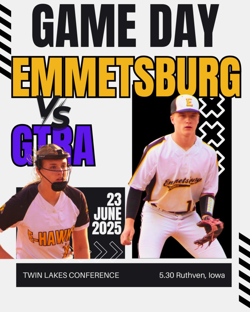 ⚾️🥎 E-Hawk Baseball and Softball hit the road tonight!
They’ll travel to Ruthven to take on GTRA in Twin Lakes Conference play.

🕠 JV – 5:30 PM
🌟 Varsity – 7:30 PM

Good luck to both teams — let’s go, E-Hawks! 💛🖤
#EHawkPride