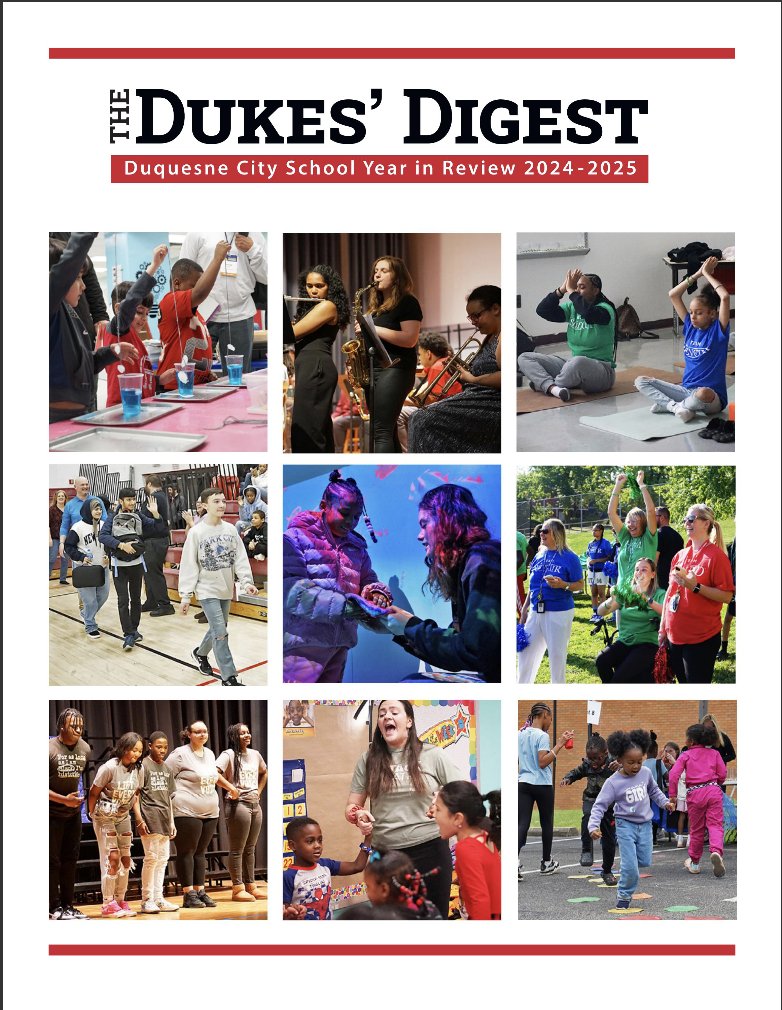 The Dukes' Digest magazine, a collection of stories and pictures that highlight an awesome 2024-25 school year at the Duquesne City School District, is out now! Hit the link to check it out! shorturl.at/PvXLW