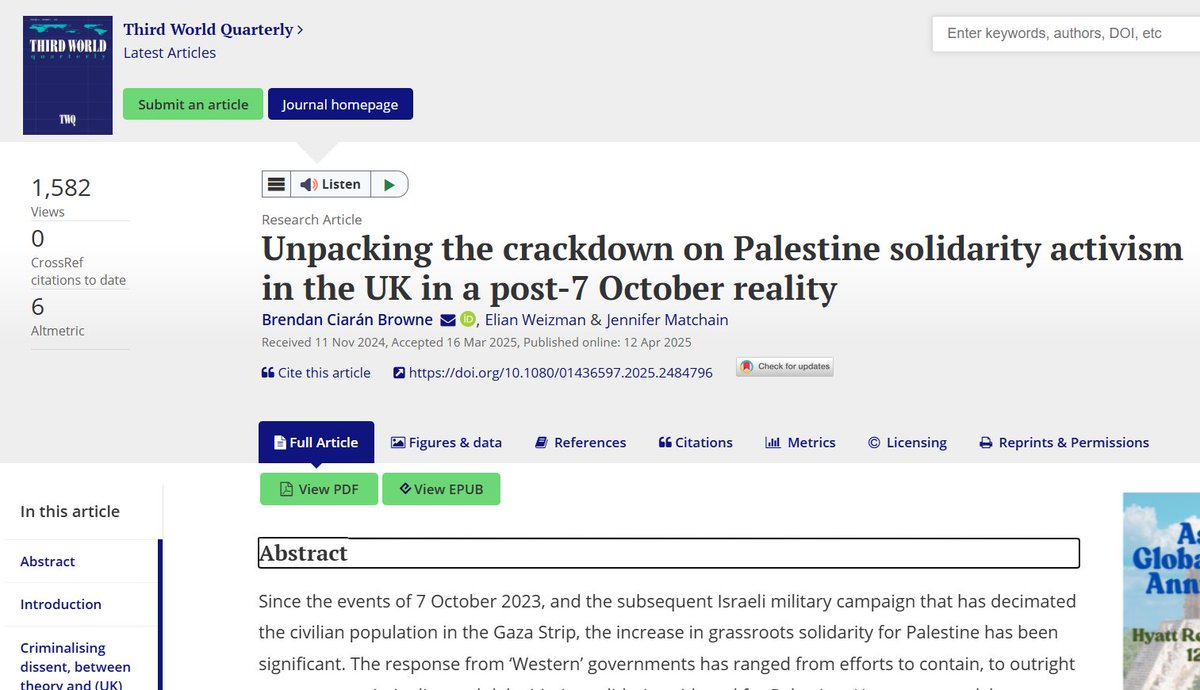 This is a WILD decision, one that will have serious repercussions. 

In our recently published piece for <a href="/thirdworldq/">thirdworldq</a> we unpacked the various ways that Palestine solidarity work is being systematically targeted and delegitimised. 

Open Access: 

tandfonline.com/doi/full/10.10…