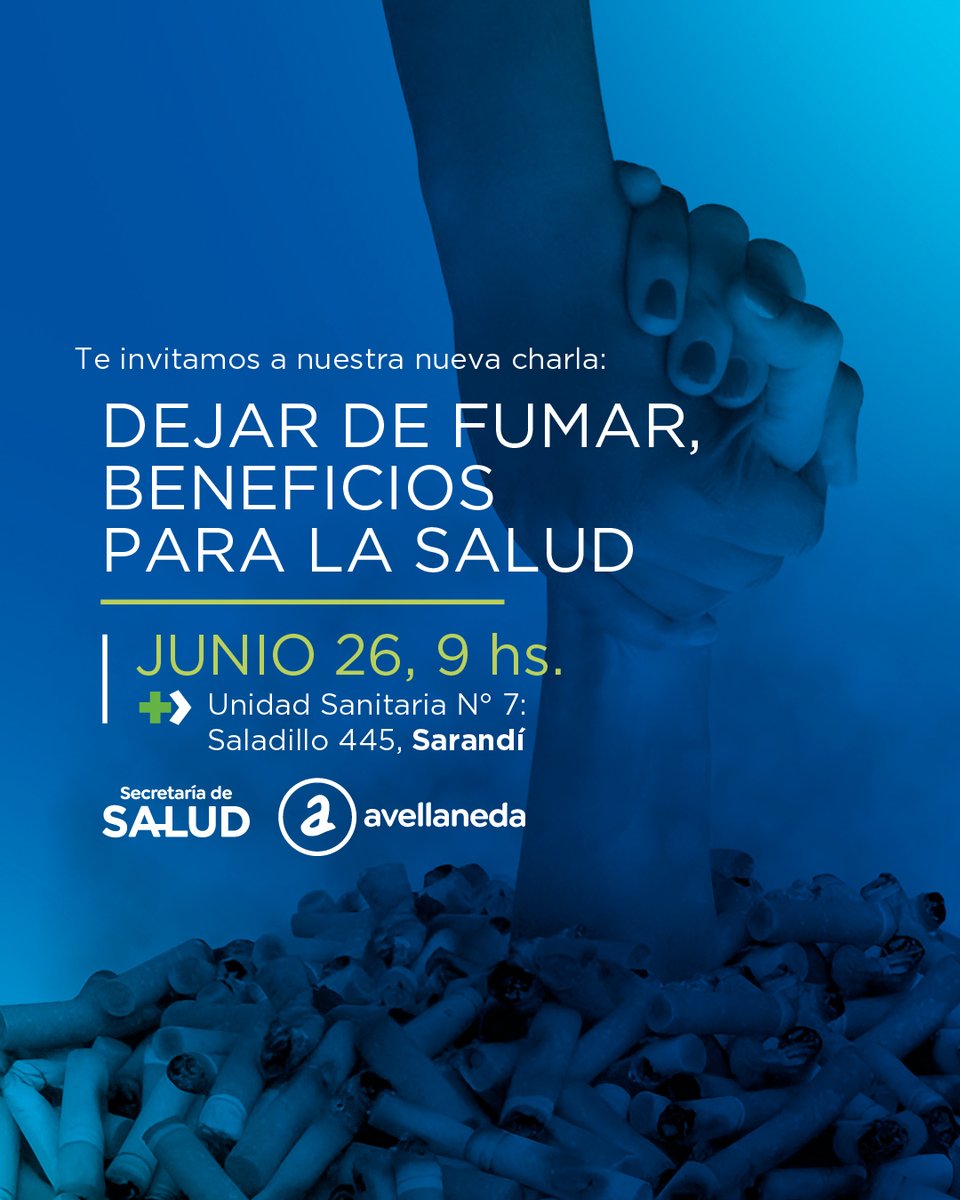 📅‼️ AGENDA SEMANAL AVELLANEDA
Conocé las propuestas de tu municipio del 23 al 29/06/25.

🩺 SALUD

24/06 Charla - ¿ Por qué dejar de fumar? - Gerli
25/06: Vacunación antigripal, sarampión y de calendario -Gerli
26/06: Charla - Dejar de fumar, beneficios para la salud - Sarandí