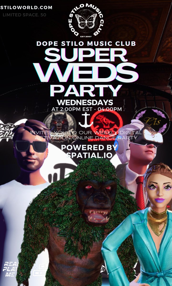 🎉 You made it to the dopest digital party on the internet — Welcome to Super Weds 180! 🦋💻🎧💃
We’re already on the road to 200 and every week gets more legendary 😮‍💨🔥
🪩 Virtual vibes
🕺🏽 Avatars dancing
🌍 Friends from all over
🎶 Music that hits your soul

🗓️ Wednesdays
⏰